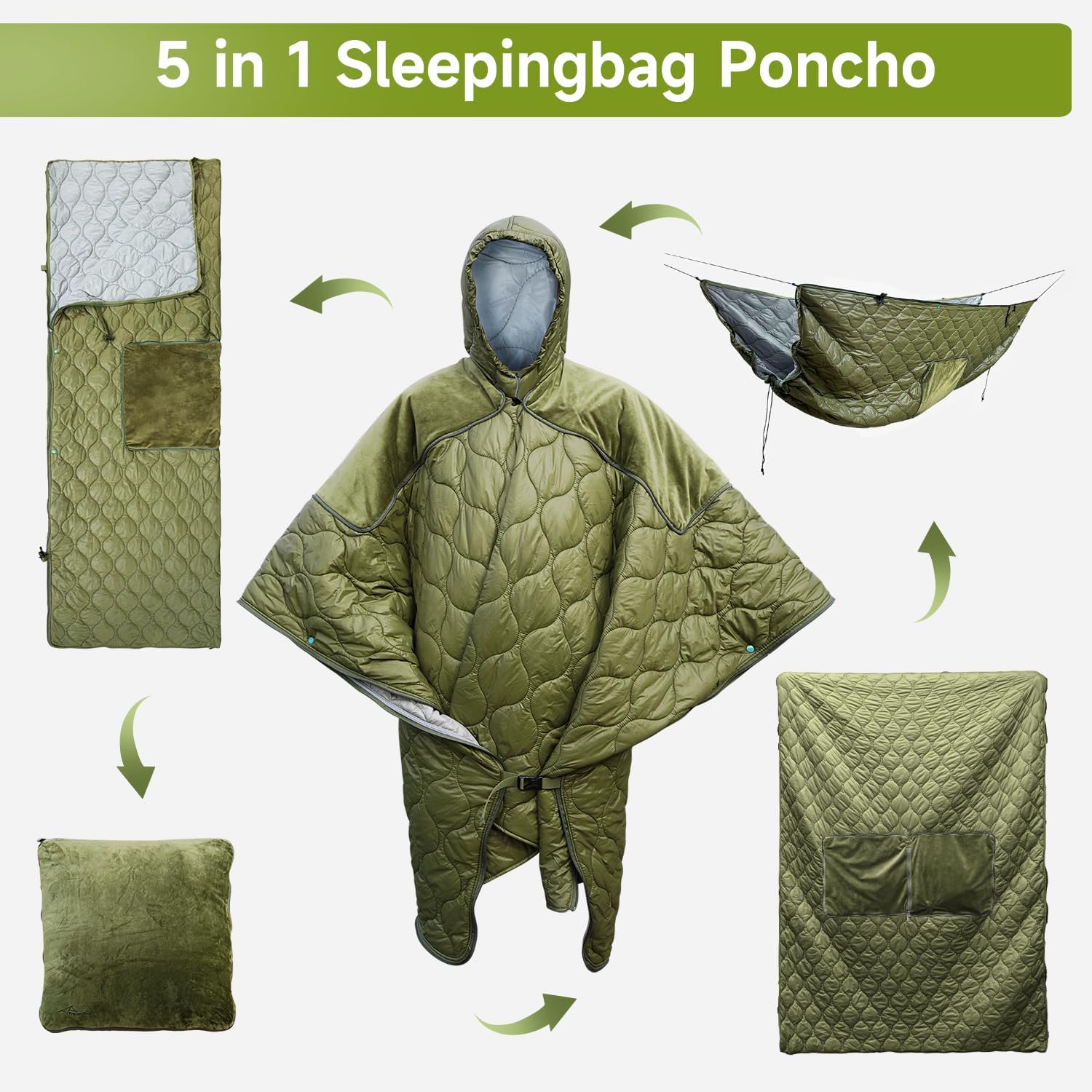 Sleeping Bag with Inflatable Sleeping Pad, Wearable Blanket Insulated Poncho Hooded, Sleepingbag Quilt for Winter Camping Hiking Sports - Image 2